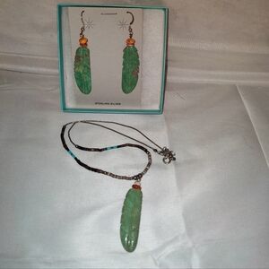 Elegant Green Feather Turquoise Earrings with Sterling Silver